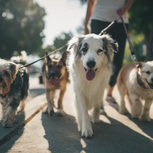 Dog walker with pets and a user-friendly website interface