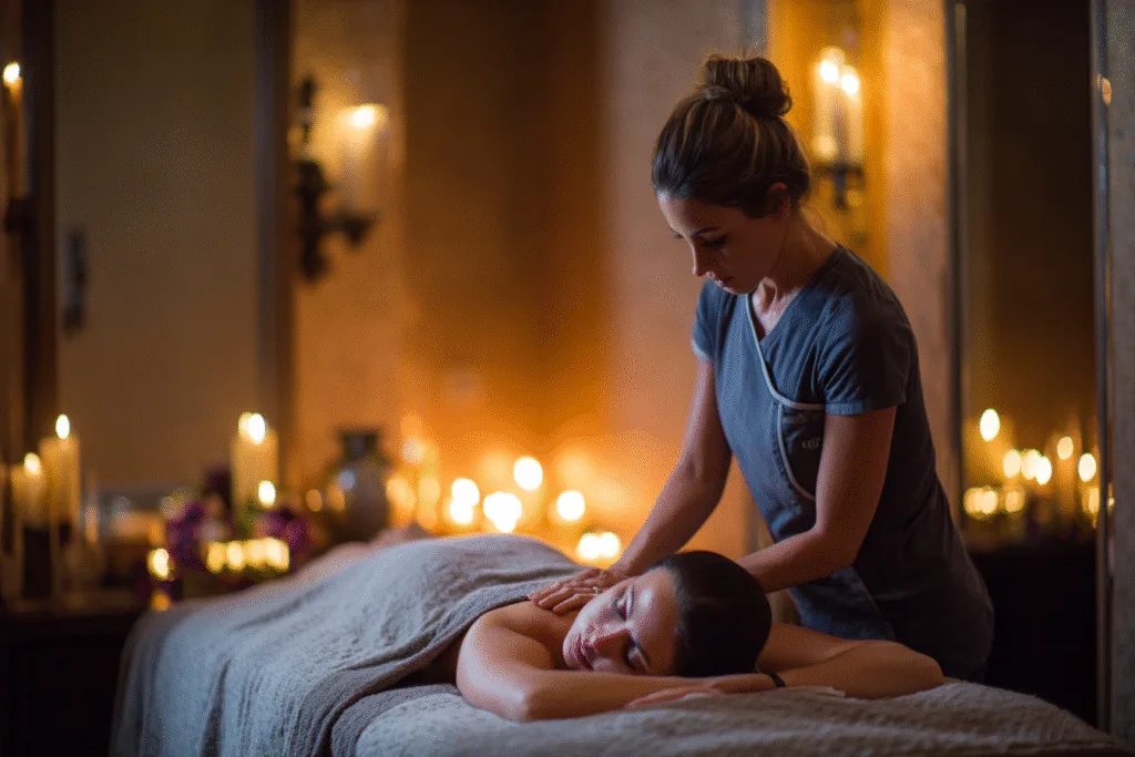 Massage therapist smiling in a spa setting