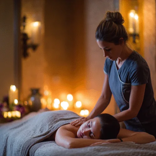 Massage therapist smiling in a spa setting