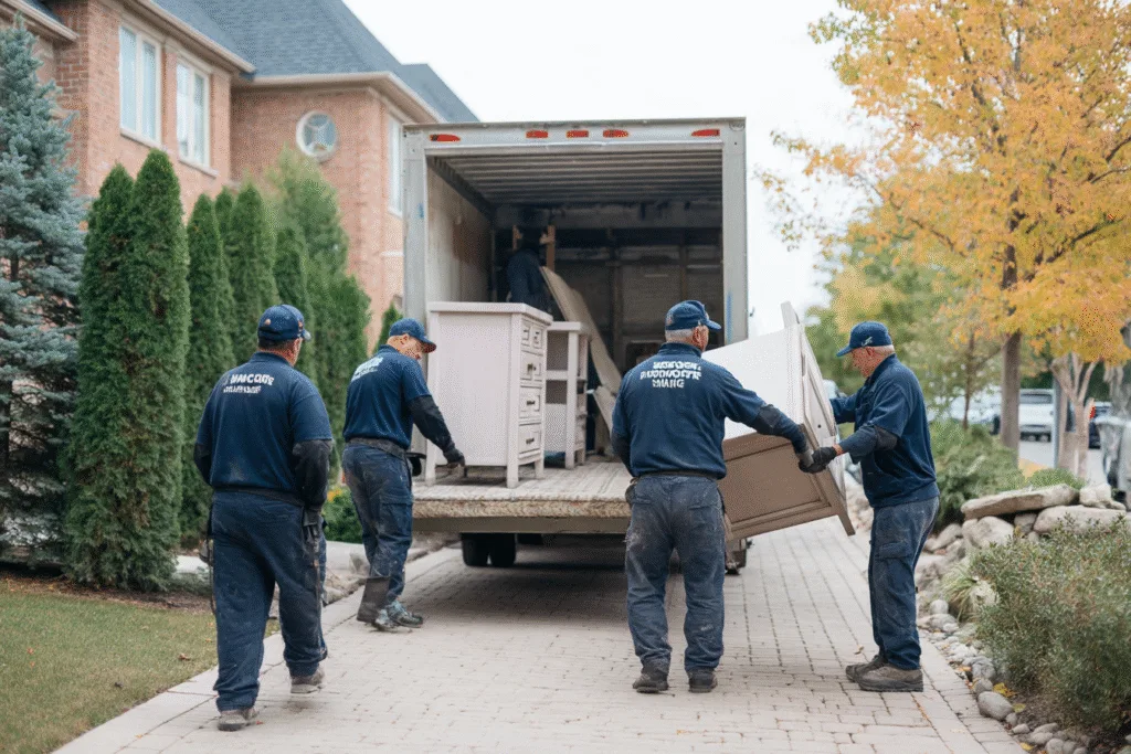 Moving company's website homepage featuring service offerings and contact info