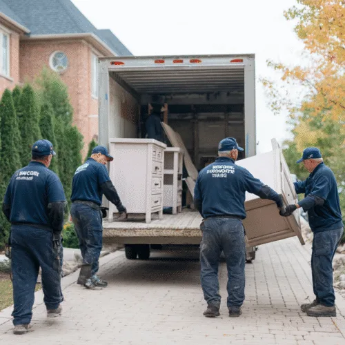 Moving company's website homepage featuring service offerings and contact info