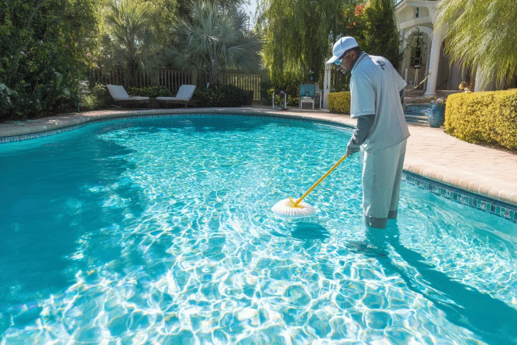 Pool cleaning service website homepage on desktop and mobile devices