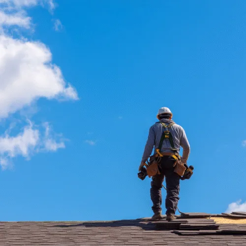Roofing contractor team working on a roof